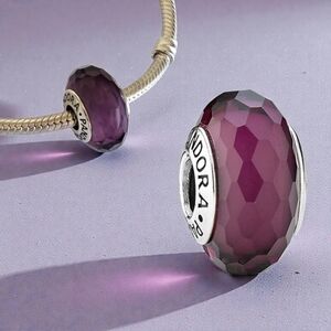 PANDORA Purple Fascinating Faceted Murano Glass Sterling Silver Charm Retired